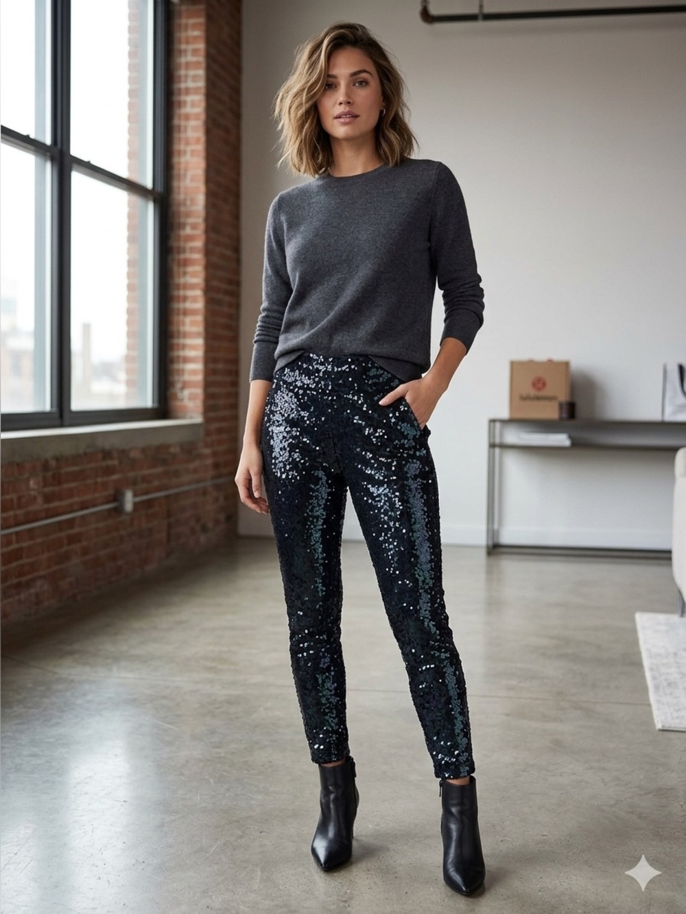 Black Sequin High Waisted Pull-on Pants Fully Lined NWT Sizes S,M&L